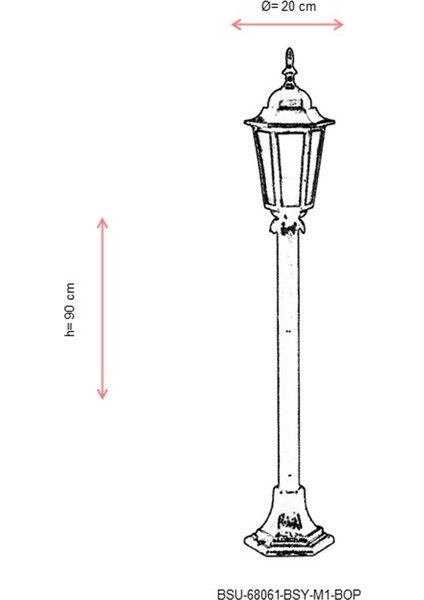 BSU-68061-BSY-M1-BOP Siyah Boyalı Dış Mekan Aydınlatma E27 Aluminyum Cam 20cm