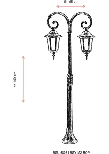 BSU-68061-BSY-M2-BOP Kahverengi Boyalı Dış Mekan Aydınlatma E27 Aluminyum Cam 56cm modelleri