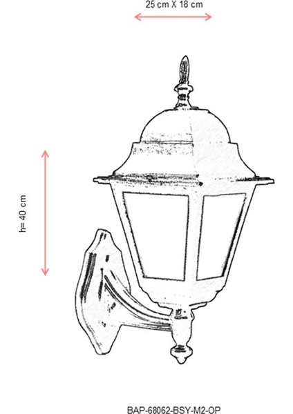 BAP-68062-BSY-M2-OP Siyah Boyalı Dış Mekan Aydınlatma E27 Aluminyum Polikarbon Cam 25x18cm