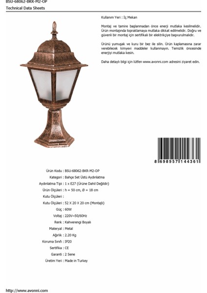 BSU-68062-BKR-M2-OP Kahverengi Boyalı Dış Mekan Aydınlatma E27 Aluminyum Polikarbon Cam 18cm fırsatları