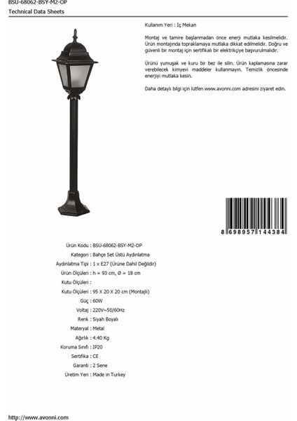 BSU-68062-BSY-M2-OP Siyah Boyalı Dış Mekan Aydınlatma E27 Aluminyum Polikarbon Cam 18cm
