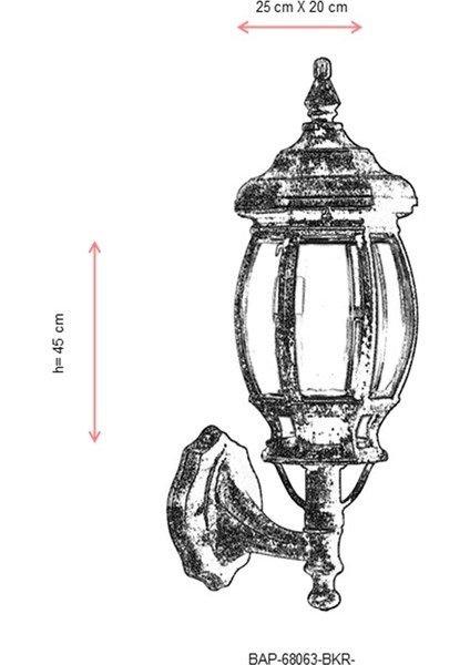 BAP-68063-BKR- Kahverengi Boyalı Dış Mekan Aydınlatma E27 Aluminyum Polikarbon Cam 25x20cm