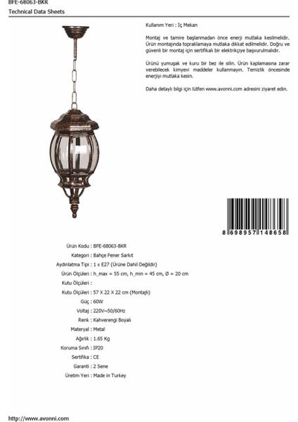 BFE-68063-BKR Kahverengi Boyalı Dış Mekan Aydınlatma E27 Aluminyum Polikarbon Cam 20cm fırsatları