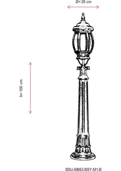 BSU-68063-BSY-M1-B Siyah Boyalı Dış Mekan Aydınlatma E27 Aluminyum Polikarbon Cam 20cm