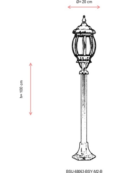BSU-68063-BSY-M2-B Siyah Boyalı Dış Mekan Aydınlatma E27 Aluminyum Döküm Dip Polikarbon Cam 20cm