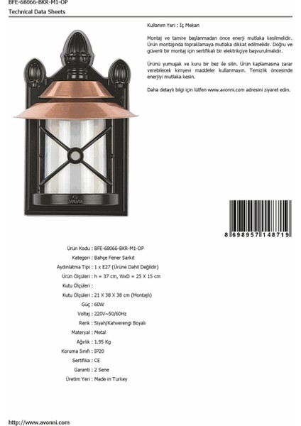 BFE-68066-BKR-M1-OP Kahverengi/Siyah Boyalı Dış Mekan Aydınlatma E27 Aluminyum Polikarbon Cam 25x15cm fırsatları