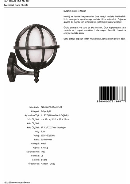 BAP-68078-BSY-M2-OP Siyah Boyalı Dış Mekan Aydınlatma E27 Aluminyum Polietilen Cam 25x25cm fırsatları