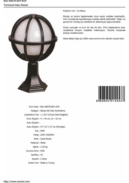 BSU-68078-BSY-KOP Siyah Boyalı Dış Mekan Aydınlatma E27 Aluminyum Polietilen Cam 25cm fırsatları