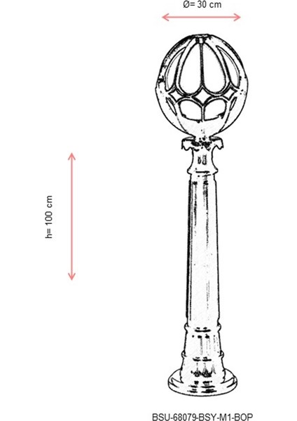 BSU-68079-BSY-M1-BOP Siyah Boyalı Dış Mekan Aydınlatma E27 Aluminyum Polietilen Cam 30cm modelleri