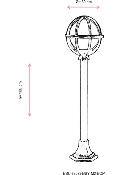 BSU-68079-BSY-M2-BOP Siyah Boyalı Dış Mekan Aydınlatma E27 Aluminyum Polietilen Cam 30cm