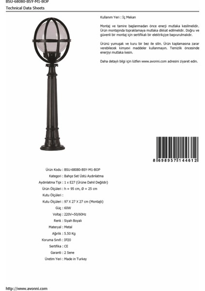 BSU-68080-BSY-M1-BOP Siyah Boyalı Dış Mekan Aydınlatma E27 Aluminyum Akrilik Cam 25cm fırsatları