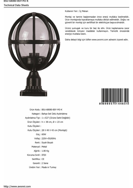 BSU-68080-BSY-M3-K Siyah Boyalı Dış Mekan Aydınlatma E27 ABS Akrilik Cam 23cm fırsatları