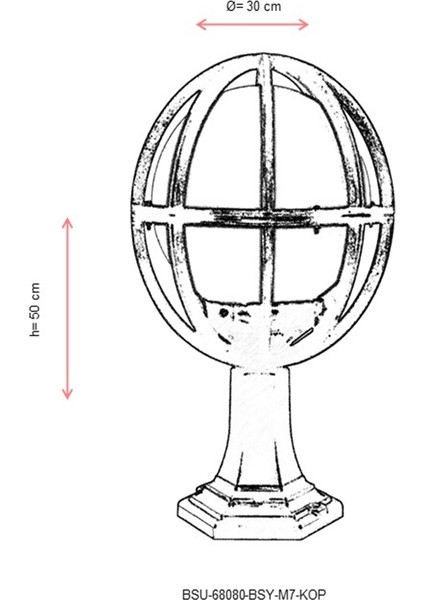 BSU-68080-BSY-M7-KOP Siyah Boyalı Dış Mekan Aydınlatma E27 ABS Polietilen Cam 30cm