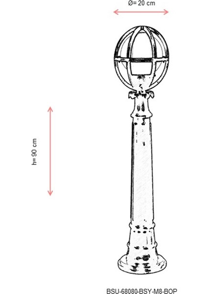 BSU-68080-BSY-M8-BOP Siyah Boyalı Dış Mekan Aydınlatma E27 ABS Polietilen Cam 20cm