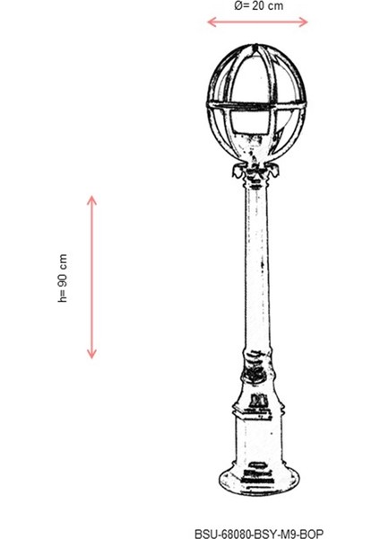 BSU-68080-BSY-M9-BOP Siyah Boyalı Dış Mekan Aydınlatma E27 ABS Polietilen Cam 20cm