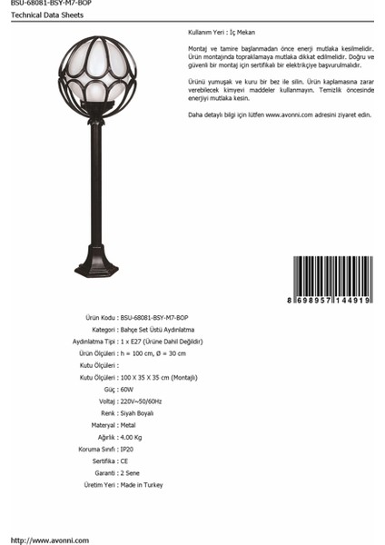 BSU-68081-BSY-M7-BOP Siyah Boyalı Dış Mekan Aydınlatma E27 ABS Polietilen Cam 30cm fırsatları