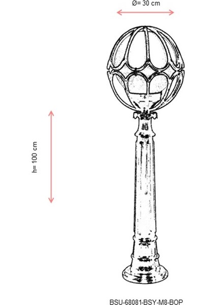 BSU-68081-BSY-M8-BOP Siyah Boyalı Dış Mekan Aydınlatma E27 ABS Polietilen Cam 30cm modelleri