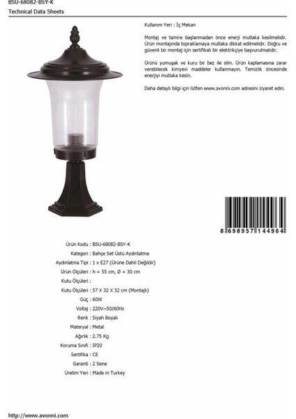 BSU-68082-BSY-K Siyah Boyalı Dış Mekan Aydınlatma E27 Aluminyum Döküm Dip Akrilik Cam 30cm fırsatları