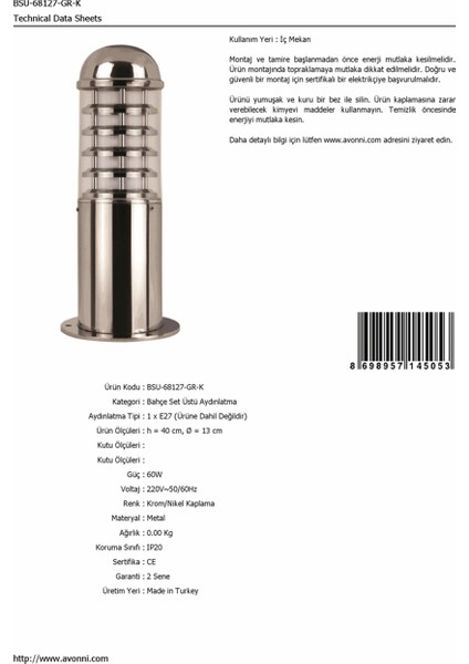 BSU-68127-GR-K Krom/Nikel Kaplama Dış Mekan Aydınlatma E27 Paslanmaz Çelik Polikarbon Cam 13cm fırsatları