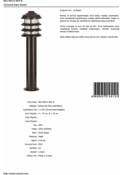 BSU-68131-BSY-B Siyah Boyalı Dış Mekan Aydınlatma E27 Aluminyum Polikarbon Cam 20cm fırsatları