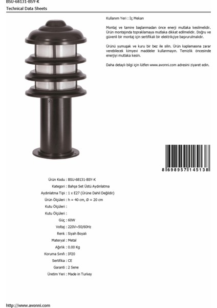 BSU-68131-BSY-K Siyah Boyalı Dış Mekan Aydınlatma E27 Aluminyum Polikarbon Cam 20cm fırsatları