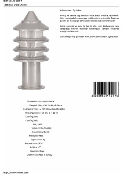 BSU-68133-BBY-K Beyaz Boyalı Dış Mekan Aydınlatma E27 Aluminyum Polikarbon Cam 18cm fırsatları