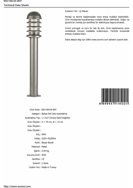BSU-68136-BSY Beyaz Boyalı Dış Mekan Aydınlatma E27 Aluminyum Polikarbon Cam 13cm fırsatları