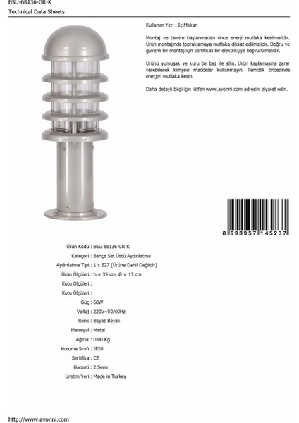 BSU-68136-GR-K Beyaz Boyalı Dış Mekan Aydınlatma E27 Aluminyum Polikarbon Cam 13cm fırsatları