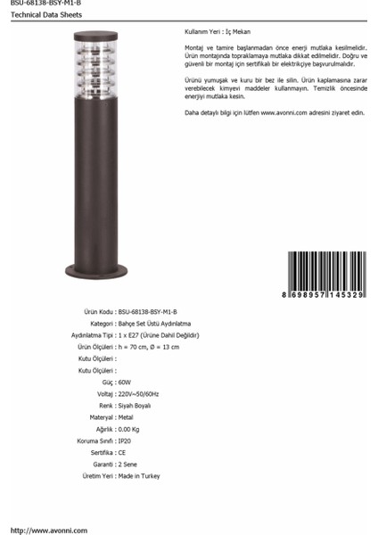 BSU-68138-BSY-M1-B Siyah Boyalı Dış Mekan Aydınlatma E27 Aluminyum Polikarbon 13cm fırsatları