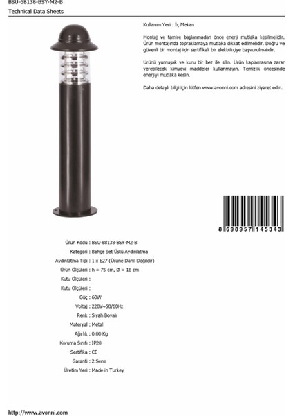 BSU-68138-BSY-M2-B Siyah Boyalı Dış Mekan Aydınlatma E27 Aluminyum Polikarbon 18cm fırsatları