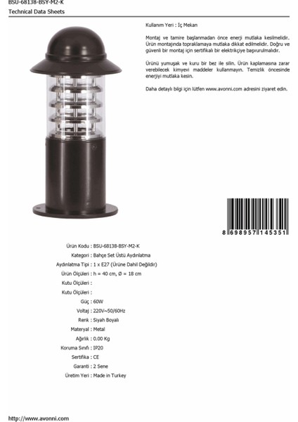 BSU-68138-BSY-M2-K Siyah Boyalı Dış Mekan Aydınlatma E27 Aluminyum Polikarbon 18cm fırsatları