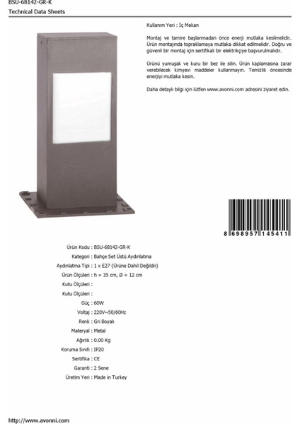 BSU-68142-GR-K Gri Boyalı Dış Mekan Aydınlatma E27 Aluminyum Polikarbon/Akrilik Cam 12cm fırsatları