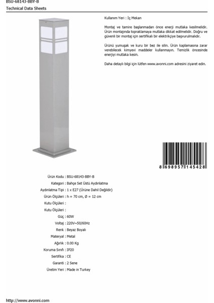 BSU-68143-BBY-B Beyaz Boyalı Dış Mekan Aydınlatma E27 Aluminyum Polikarbon/Akrilik Cam 12cm fırsatları