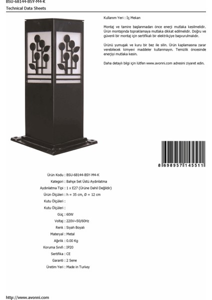 BSU-68144-BSY-M4-K Siyah Boyalı Dış Mekan Aydınlatma E27 Aluminyum Akrilik Cam 12cm fırsatları