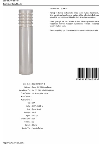 BSU-68146-BBY-B Beyaz Boyalı Dış Mekan Aydınlatma E27 Aluminyum Polikarbon Cam 15cm fırsatları