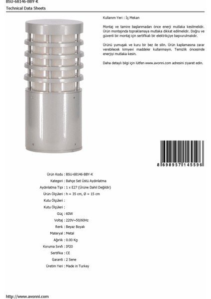 BSU-68146-BBY-K Beyaz Boyalı Dış Mekan Aydınlatma E27 Aluminyum Polikarbon Cam 15cm fırsatları