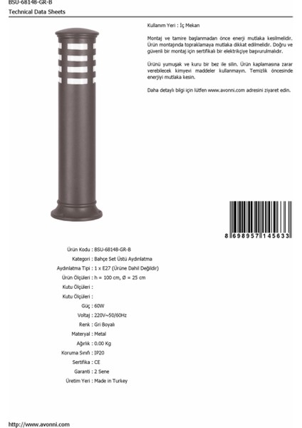 BSU-68148-GR-B Gri Boyalı Dış Mekan Aydınlatma E27 Aluminyum Polikarbon/Akrilik Cam 25cm fırsatları