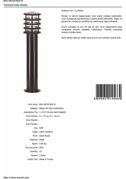 BSU-68150-BSY-B Siyah Boyalı Dış Mekan Aydınlatma E27 Aluminyum Polikarbon/Akrilik Cam 16cm fırsatları