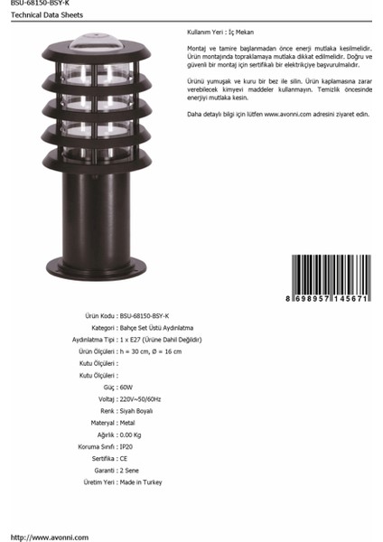BSU-68150-BSY-K Siyah Boyalı Dış Mekan Aydınlatma E27 Aluminyum Polikarbon/Akrilik Cam 16cm fırsatları