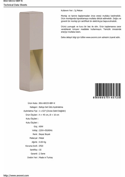 BSU-68153-BBY-K Beyaz Boyalı Dış Mekan Aydınlatma E27 Aluminyum Akrilik Cam 10cm fırsatları