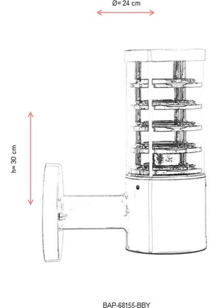 BAP-68155-BBY Gri Boyalı Dış Mekan Aydınlatma E27 Aluminyum Polikarbon Cam 24cm
