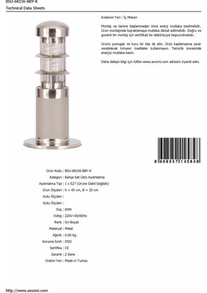 BSU-68156-BBY-K Gri Boyalı Dış Mekan Aydınlatma E27 Aluminyum Polikarbon Cam 20cm fırsatları