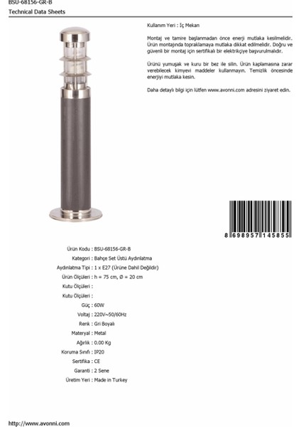 BSU-68156-GR-B Gri Boyalı Dış Mekan Aydınlatma E27 Aluminyum Polikarbon Cam 20cm fırsatları