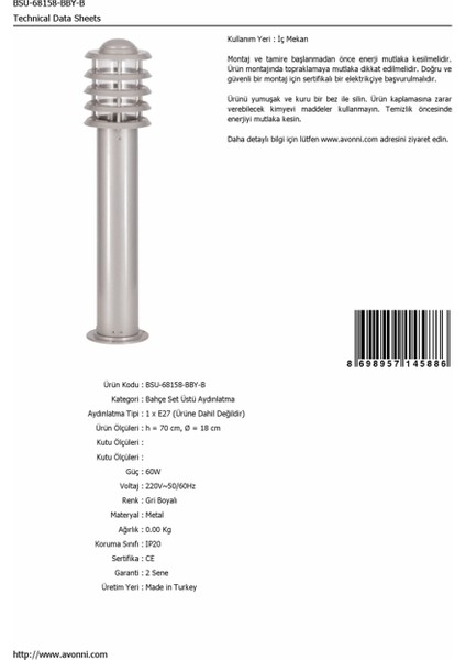 BSU-68158-BBY-B Gri Boyalı Dış Mekan Aydınlatma E27 Aluminyum Polikarbon/Akrilik Cam 18cm