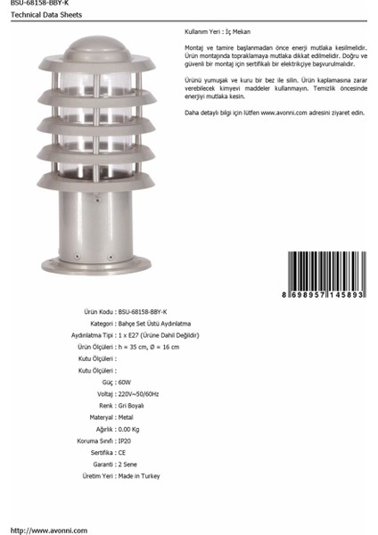 BSU-68158-BBY-K Gri Boyalı Dış Mekan Aydınlatma E27 Aluminyum Polikarbon/Akrilik Cam 16cm fırsatları