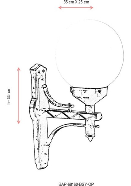 BAP-68160-BSY-OP Siyah Boyalı Dış Mekan Aydınlatma E27 ABS Polietilen Cam 35x25cm