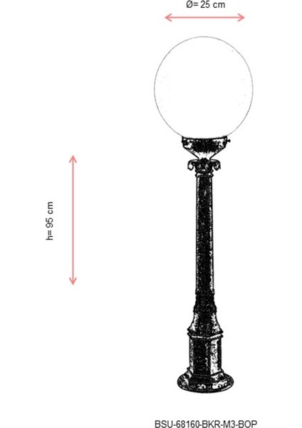 BSU-68160-BKR-M3-BOP Kahverengi Boyalı Dış Mekan Aydınlatma E27 ABS Polietilen Cam 25cm modelleri