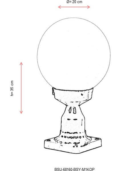 BSU-68160-BSY-M1KOP Siyah Boyalı Dış Mekan Aydınlatma E27 ABS Polietilen Cam 20cm
