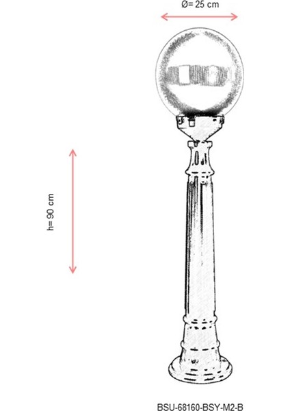 BSU-68160-BSY-M2-B Siyah Boyalı Dış Mekan Aydınlatma E27 ABS Akrilik Cam 25cm