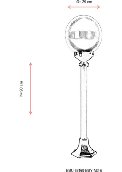 BSU-68160-BSY-M3-B Siyah Boyalı Dış Mekan Aydınlatma E27 ABS Akrilik Cam 25cm